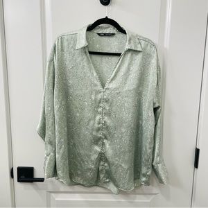 Zara Printed Satin Set - Pastel green